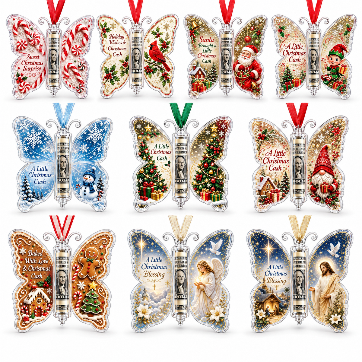 π¦π΅ Christmas Cash Gift Butterfly Ornament β Holiday Money Holder Keepsake πβ¨
