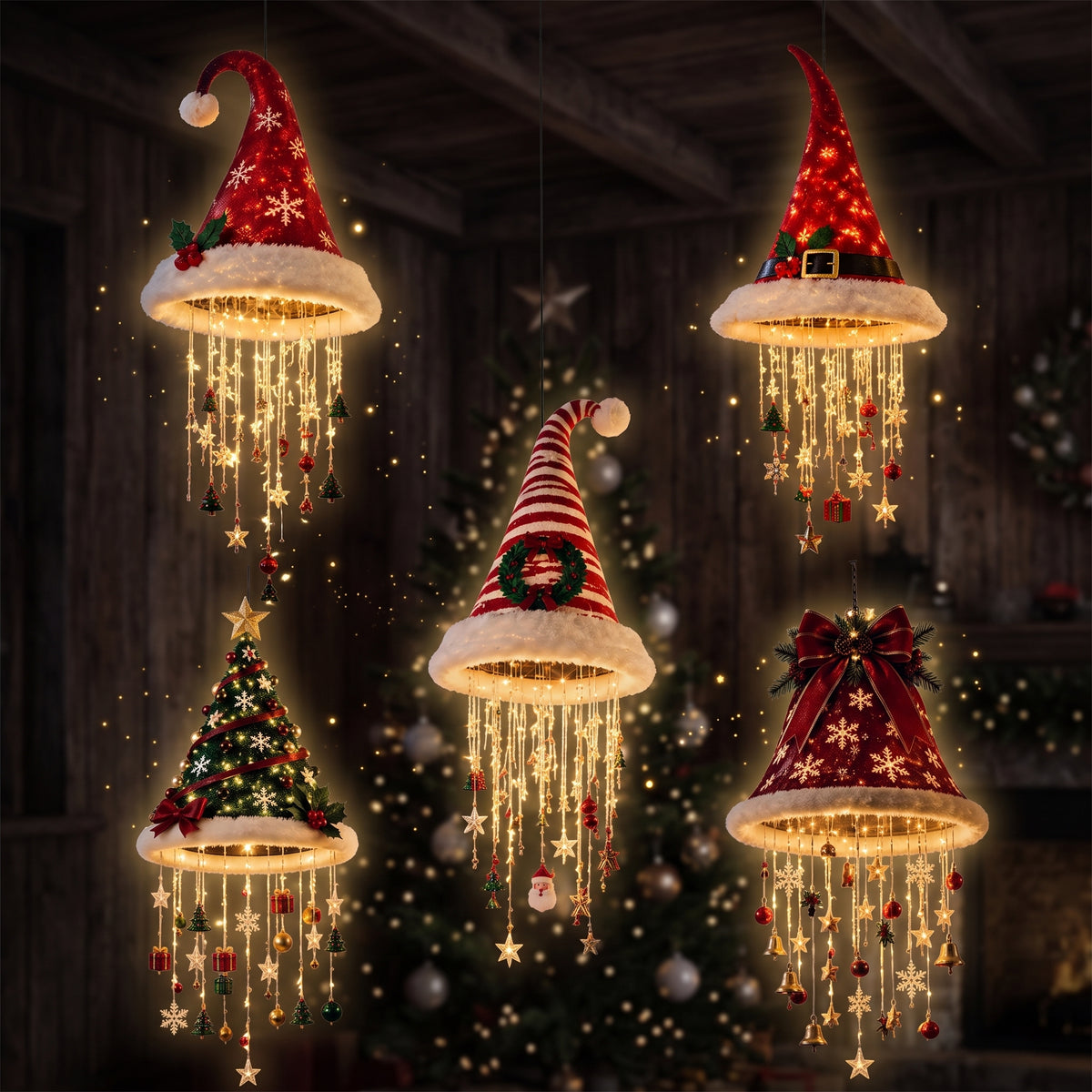 🔥Today 49% OFF🎅 Lighted Santa Hat Hanging Chandelier 🎄