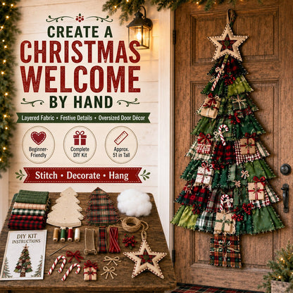 🎄 DIY Oversized Patchwork Christmas Tree Kit – Festive Handmade Door Decor 🧵✨