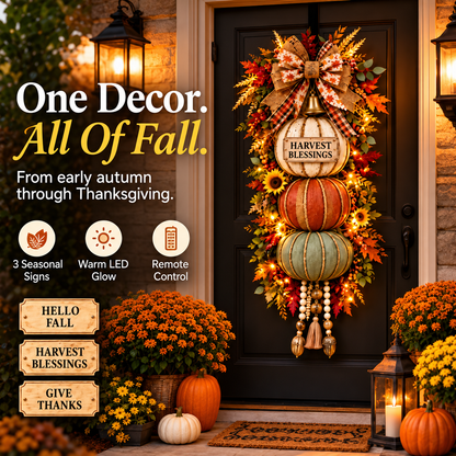 🏡🎃Lighted Stacked Pumpkin Fall Door Decor with 3 Seasonal Plaques