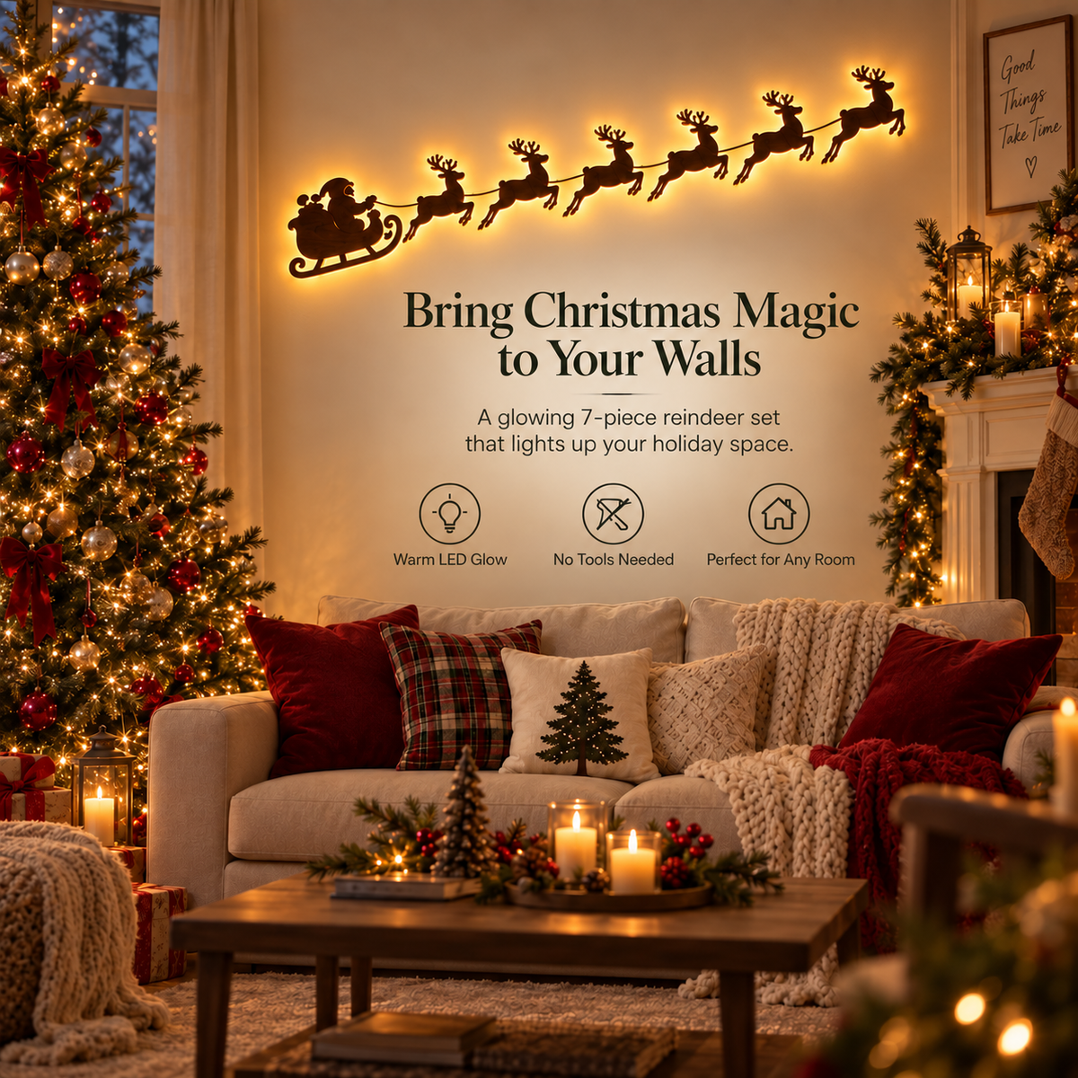 🎅🦌LED Reindeer Wall Decorations - Festive Christmas Lighting
