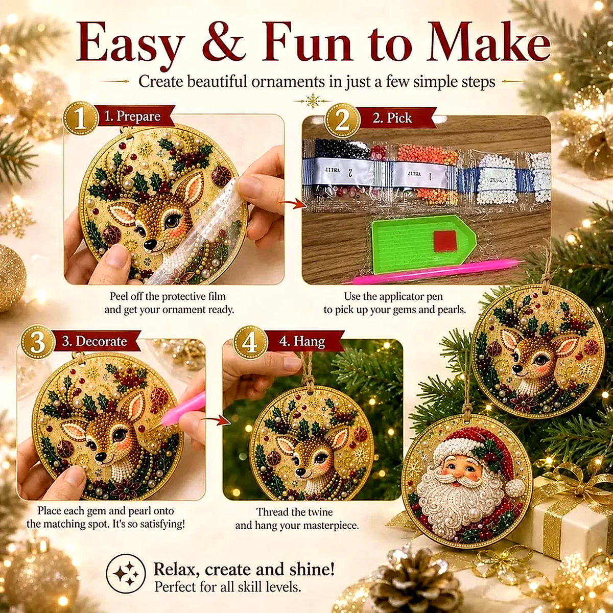 Now 69% OFF! Christmas Craft Favorite — 6-Piece DIY Diamond Painting Ornament Kit