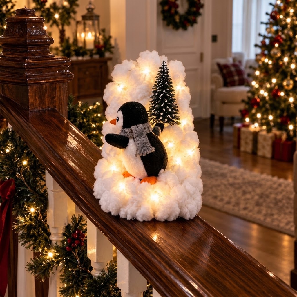 🔥Playful Penguin Snowy Stair Railing Decor