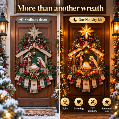 ⏳ Last Day 50% OFF – DIY Lighted Christmas Nativity Scene Door Hanging Kit 🎄
