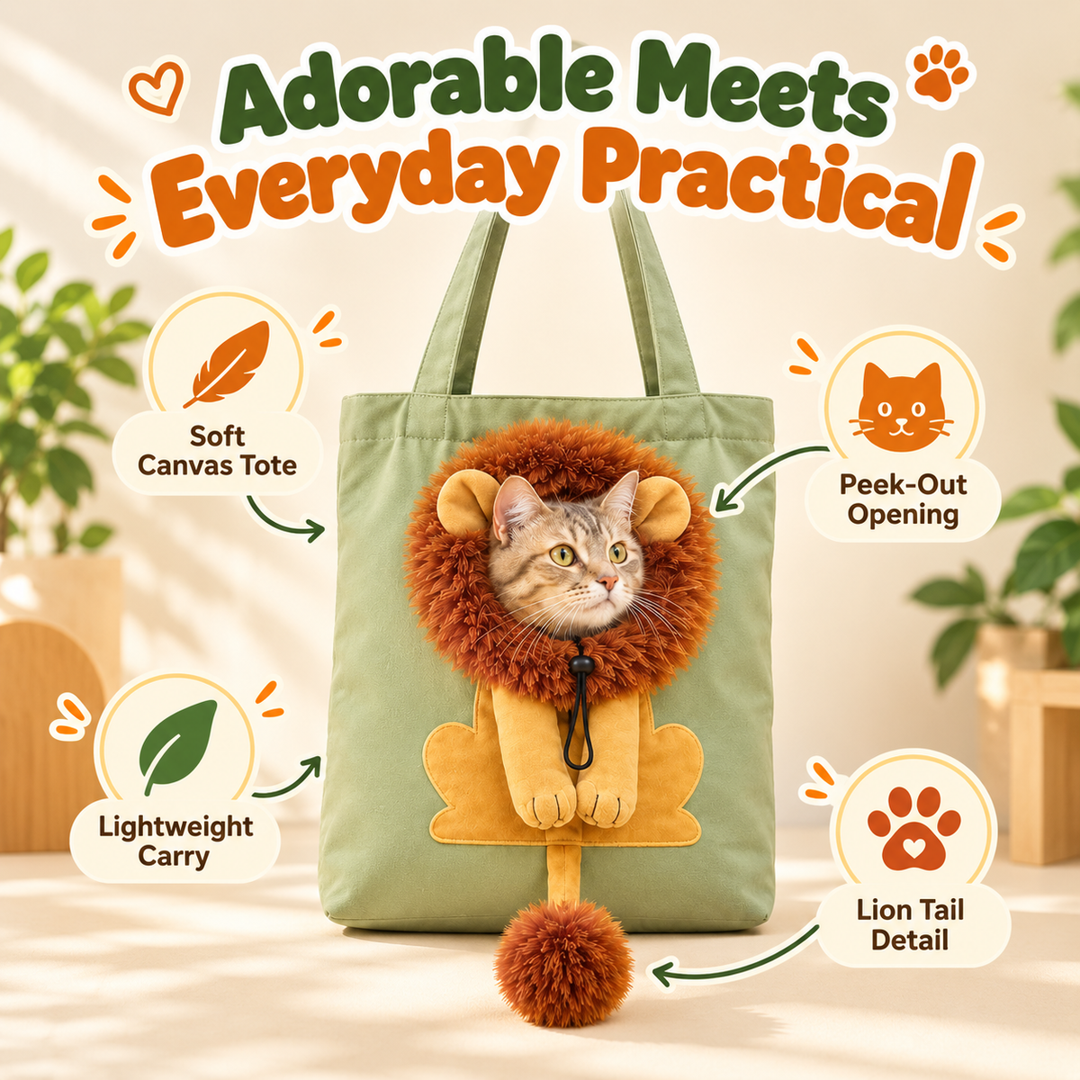 🦁Little Lion Tote  – Made for Pet Lovers🐱