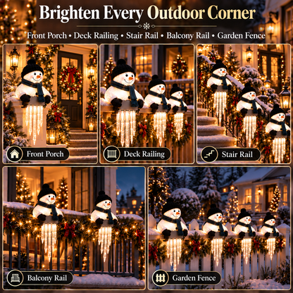 ☃️ Lighted Snowman Railing Decor with Icicle Lights