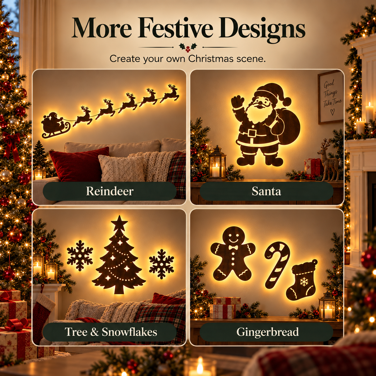 🎅🦌LED Reindeer Wall Decorations - Festive Christmas Lighting