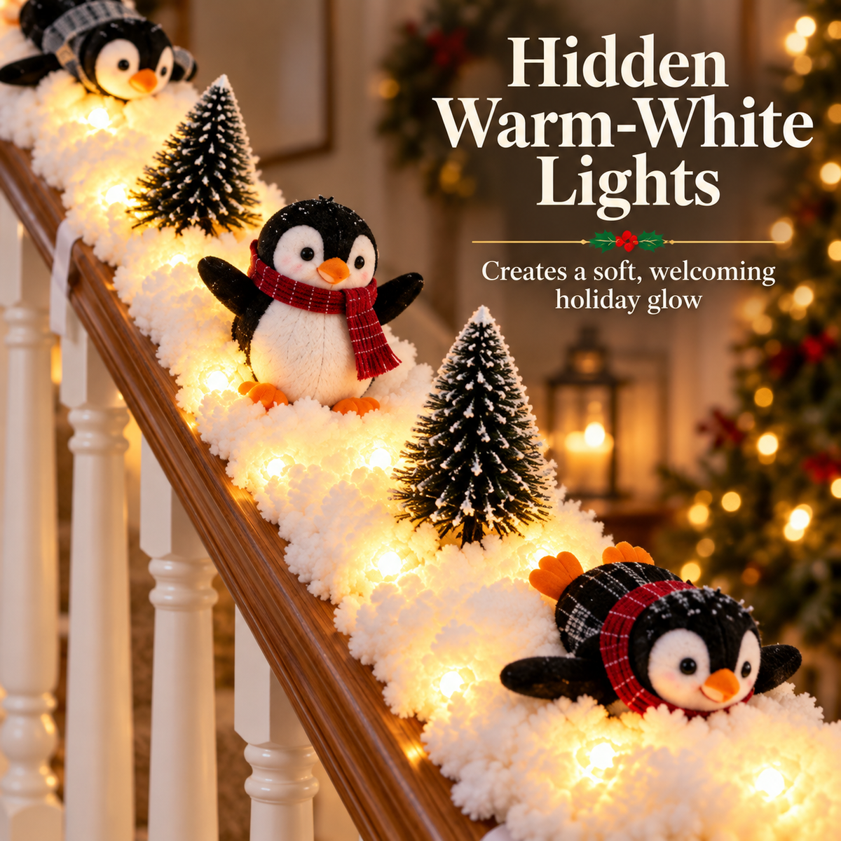 🔥Playful Penguin Snowy Stair Railing Decor