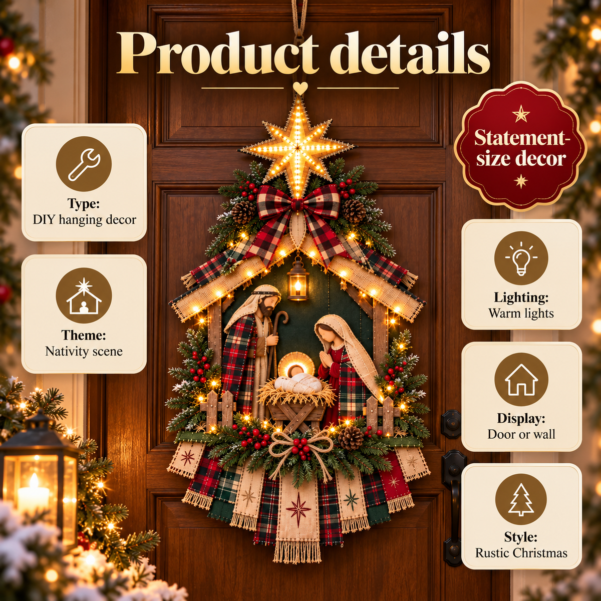 ⏳ Last Day 50% OFF – DIY Lighted Christmas Nativity Scene Door Hanging Kit 🎄