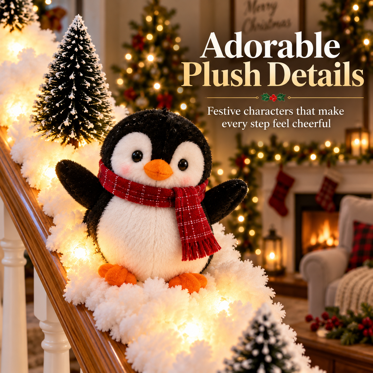 🔥Playful Penguin Snowy Stair Railing Decor