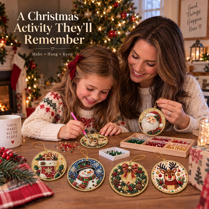 🎁 6-Pack DIY Christmas Tree Ornaments ✨ Wooden Diamond Painting & Rhinestone Craft Kit