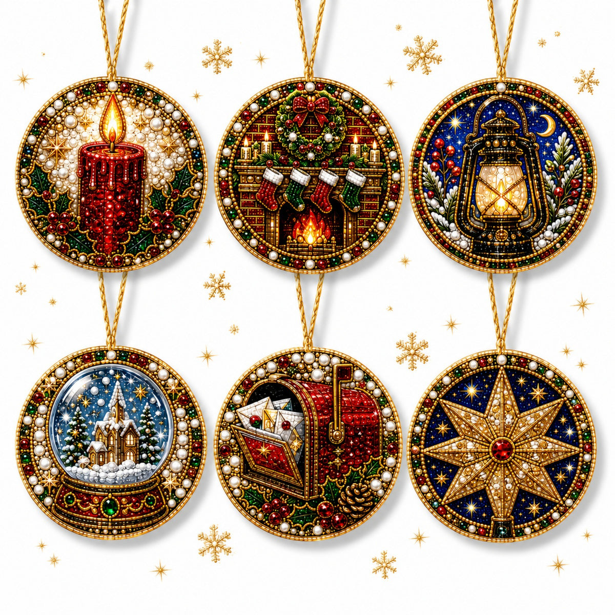 🎁 6-Pack DIY Christmas Tree Ornaments ✨ Wooden Diamond Painting & Rhinestone Craft Kit