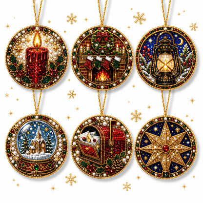 🎁 6-Pack DIY Christmas Tree Ornaments ✨ Wooden Diamond Painting & Rhinestone Craft Kit