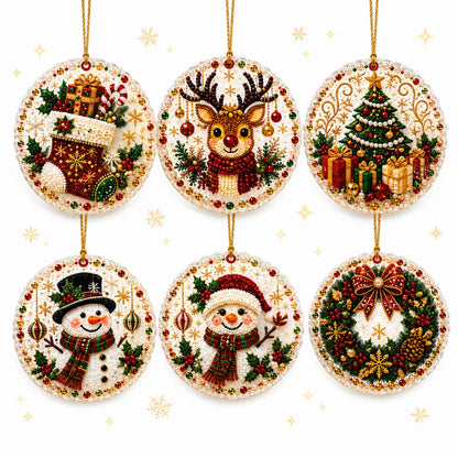 🎁 6-Pack DIY Christmas Tree Ornaments ✨ Wooden Diamond Painting & Rhinestone Craft Kit