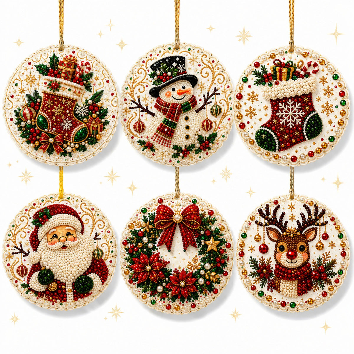 🎁 6-Pack DIY Christmas Tree Ornaments ✨ Wooden Diamond Painting & Rhinestone Craft Kit