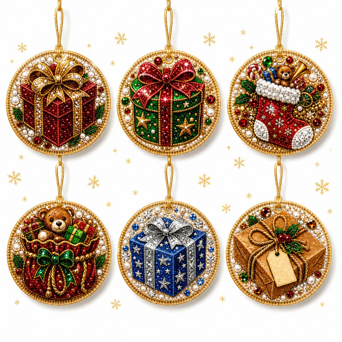 🎁 6-Pack DIY Christmas Tree Ornaments ✨ Wooden Diamond Painting & Rhinestone Craft Kit