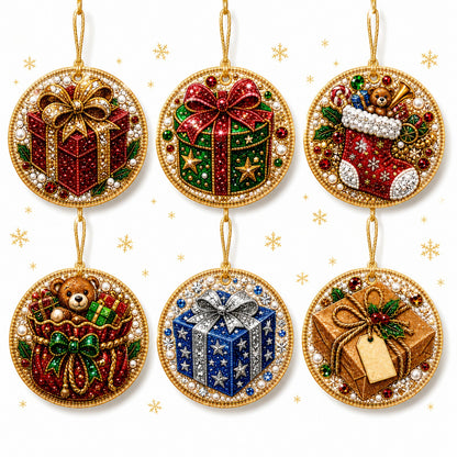 🎁 6-Pack DIY Christmas Tree Ornaments ✨ Wooden Diamond Painting & Rhinestone Craft Kit