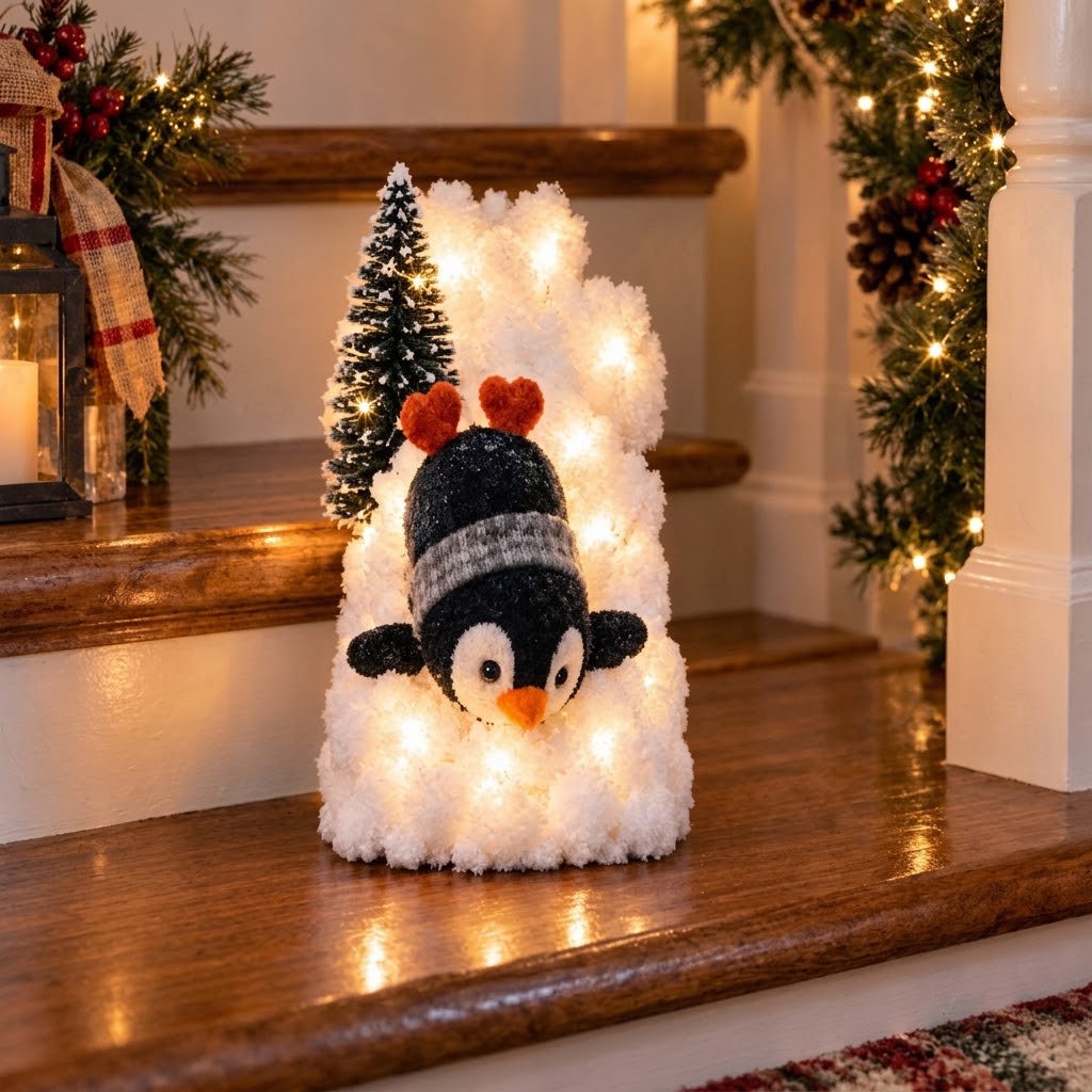 🔥Playful Penguin Snowy Stair Railing Decor
