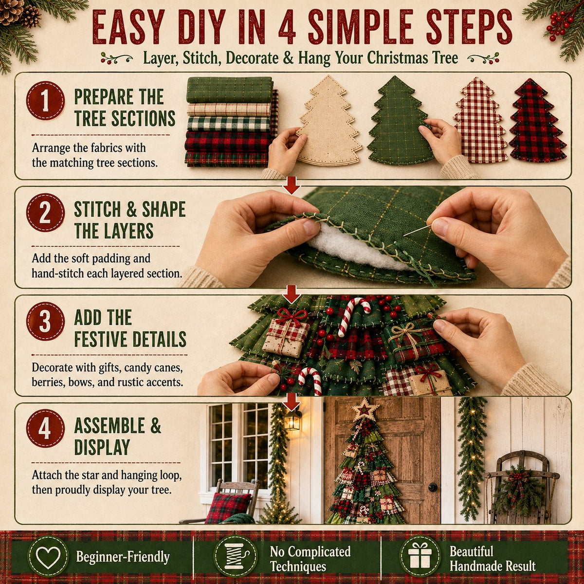 🎄 DIY Oversized Patchwork Christmas Tree Kit – Festive Handmade Door Decor 🧵✨