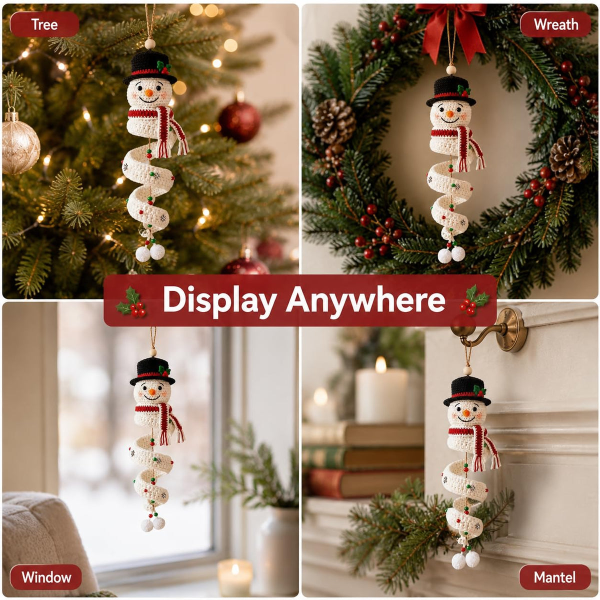 🔥3D Christmas Crafts Kit🎁Crochet Snowman Spiral Ornament DIY Kit✨